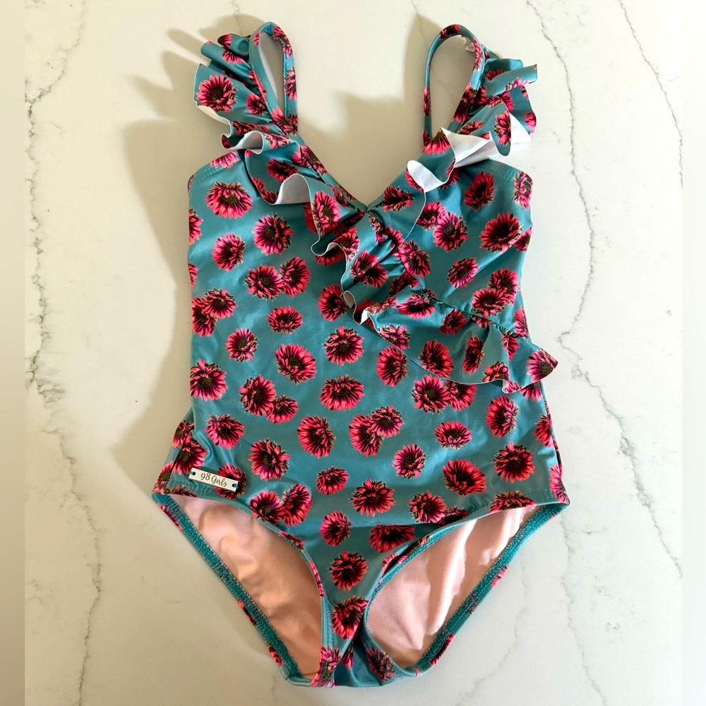 98 Coast Av ONE PIECE SWIMSUIT RUFFLE ADJUSTABLE STRAP SIZE 2/4 GIRLS